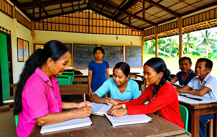 **
"Community learning center in a rural Malaysian village, diverse people of all ages participating in workshops, vibrant colors, warm atmosphere, showcasing lifelong learning."
**